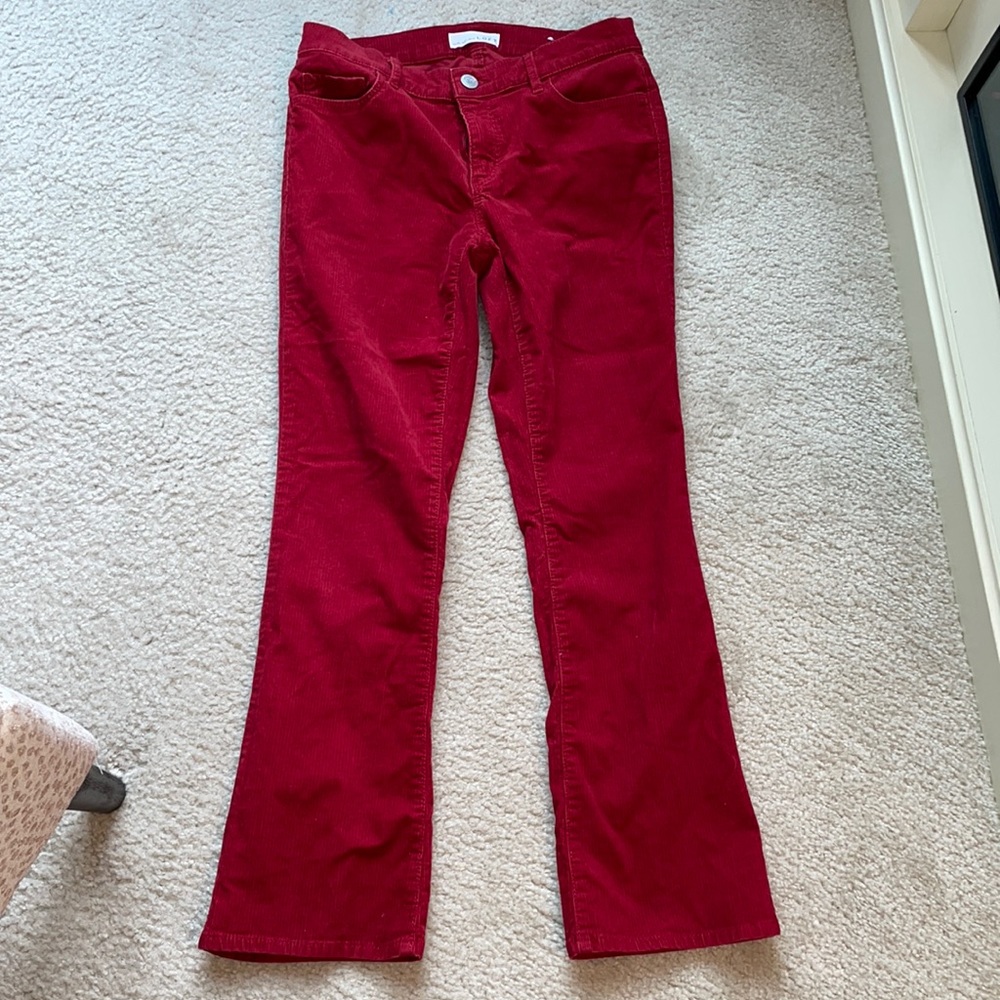 Ann Taylor Loft red corduroy flare cut pants